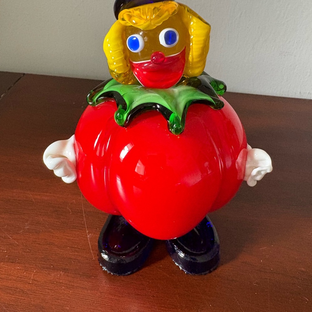 Murano Glass Vintage Clown Tomato Figurine - Italy - Hand Blown - Vibrant Colors